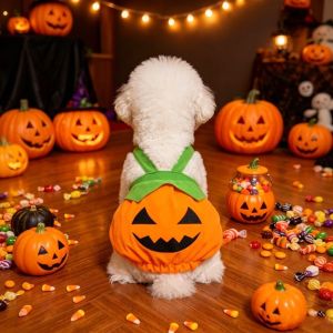 CUTE Cartoon Pumpkin Pet Overalls Pumpkin Printed Comfortable Pet Cosplay Clothes Pet Shorts Adjustable Pet Halloween Outfit Halloween Party