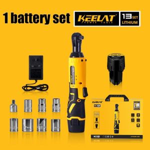 KEELAT KRW002 Cordless Ratchet Wrench 3/8" Electric Mini Wrench Set Right Angle Wrench Drill Screwdriver Screw Nut Repair Tool