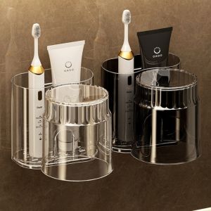 CHUN053634 Gắn tường Giá để bàn chải đánh răng. Không cần khoan Tự dính Giá để đồ dùng trong phòng tắm. Bền bỉ Lỗ thoát nước Giá đỡ cốc đựng bàn chải đánh răng trong phòng tắm. Phòng tắm