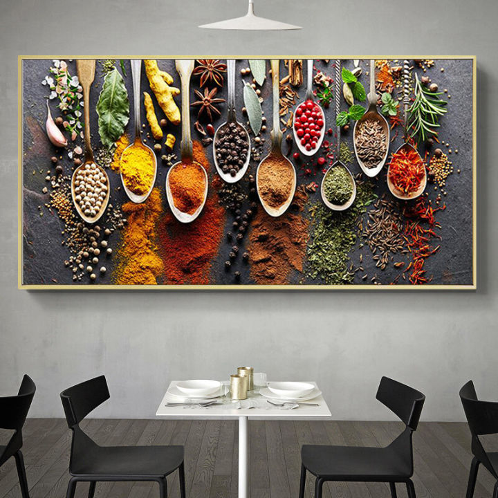 Modern Home Dinning Room Wall Art Picture Grains Spices Spoon Peppers
