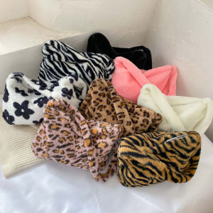 Fashion Korean Flowers Zebra Leopard Animal Pattern Shoulder Underarm Bag Women Soft Plush Top-handle Handbag Purse Street Clutch [Pinfect]
