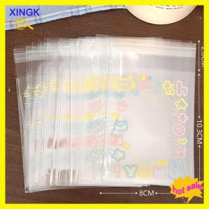 XINGK 50Pcs Transparent Cute Graffiti Kitten Self-adhesive Opp Bag Kpop Idol Photo Cards Protective Storage Bag Photocard Card Sleeves
