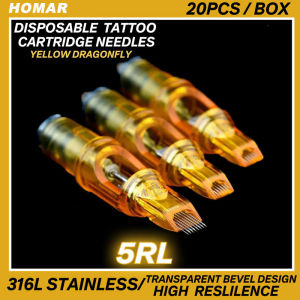 HOMAR 20pcs/box RL/RS/RM/M1 Tattoo Nidle Yellow Dragonfly Disposable Silicone Sterilized Tattoo Cartridge Needle for Liner Shader and Tattoo Rotary Machine
