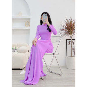 Áo dài trơn áo dài lụa mỹ tím cà cao cấp áo dài truyền thống cổ cao tay dài MÃ T14