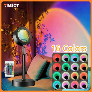 TIMSOT 16 In 1 Sunset Light Lamp with Remote control Night Light Ambient Light For Photography Selfie Party Living Room Wall Decoration Lighting