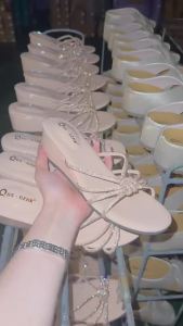 [Free Shipping] 2026 New Summer Womens Beach Sandals with Skirt Thin Strap Wedge Flip-Flops for Outdoor Wear