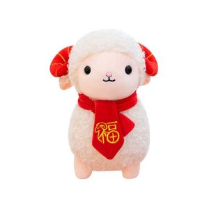 OLOPYN White Zodiac Sheep Doll Soft Cute Plush Lamb Toy Festive Stuffed Figure Chinese New Year Gift Spring Festival