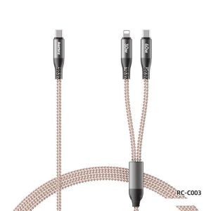 Cáp sạc nhanh đa đăng 2in1 Remax RC-C003 TypeC to TypeC & LN max 65W dài 1.2M đèn Led đổi màu (Xám) - Phụ Kiện Sỉ 1986