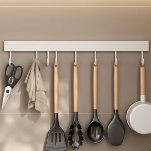 HISTO 20/30/40/50cm Kitchen Utensils Rack Space Aluminum Rail Wall Hanging Rod Rack Space Saving White Kitchen Hook Rack Home