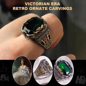 Luxury Vintage Men's Jade Ring Versatile Stylish Small Audience Jade Finger Ring Embedded Green Luxury Design