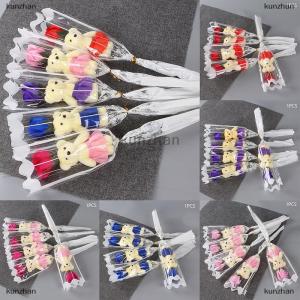 [COD] kunzhan 1Pcs Bear Soap Rose Bouquet Valentines Day Gift for Fridend Wedding Bouquet Home Decorations Holding Artificial Rose Flowers