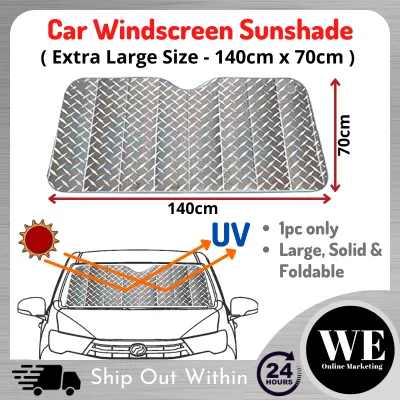 (Ready Stock) Diamond Car Windscreen Sun Visor - Large Solid Thick Silver Reflector Car Windshield Sun Shade Windscreen Sunshade Reflect Sunlight Reduce Heat 130cm x 60cm / 140cm x 70 cm Perodua Proton Toyota Honda SUV Kereta Pelindung Cahaya Matahari