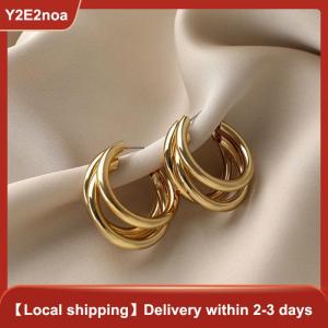 【Y2E2noa】 1Pair Minimal Design Metal Exaggerated Geometric Ear Stud Earrings For Women Girls Fashion Temperament Jewelry Party Simple Accessories