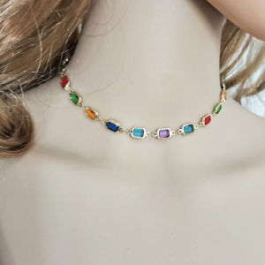 Vintage Colorful Zircon Necklace For Women Multicolor Diamond Fashion Choker Necklaces Party Jewellery Accessories Birthday Gift