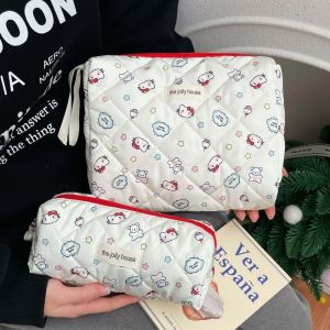 EIJINGY ผ้าคอตตอน กระเป๋าเครื่องสำอางลายหมีเนย จุได้มาก คิตตี้สำหรับเด็ก กระเป๋าเก็บของแมว KT ซิปมีซิป โพลีเอสเตอร์ กระเป๋าใส่เครื่องสำอาง สาวๆ