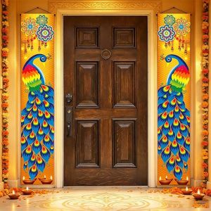 LYFS Deepavali Door Couplets Banner Happy Diwali Festival Porch Wall Hanging Party Backdrop Home Decoration