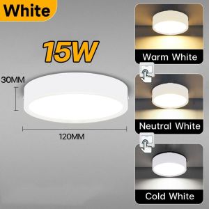 Led Downlight Ceiling Light Surface Mount Round Tricolor Energy Saving Indoor Home Bright White Warm Daylight