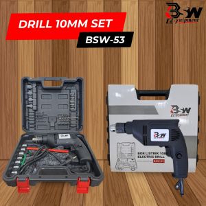 DIJAMIN 100% MADE IN JAPAN TECHNOLOGY BSW Bor Listrik 10mm Tangan Kayu Besi Electric Drill 10 mm Reversible Bolak Balik Variable Speed Mesin Bor Tangan Listrik Set perlengkapan dan Toolbox