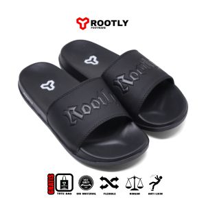 Rootly - Sandal Pria Black Logo Abu Slip On