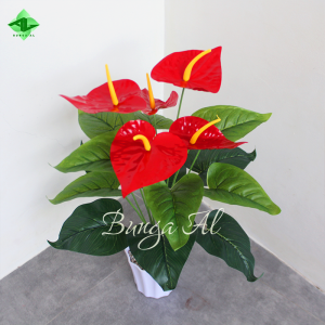TANAMAN PLASTIK BUNGA ANTHURIUM MERAH BK5 B8170 BUNGA ARTIFICIAL HIASAN BUNGA POJOK RUMAH RUANG TAMU