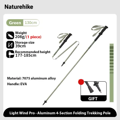 Naturehike 4-section Outdoor Ultralight collapsible Walking Sticks aluminum alloy Hiking Trekking Pole Canes 1 piece