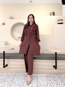 Setelan tunik crinkle terbaru/long set crinkle/setelan tunik wanita dewas
