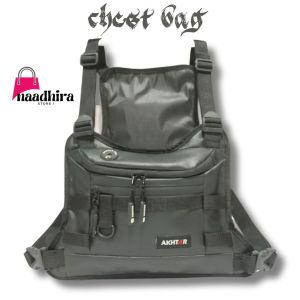 Chest Bag Kulit PU Leather Water Resistant Tas Dada Tactical Chest Rig Outdoor Tas Rompi Tas Selempang Dada Kulit