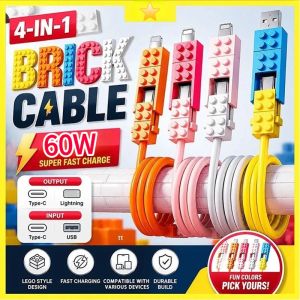 60W 4in1 Building Block PD Fast Charging Cable Type C Portable High Speed Charging Line for All