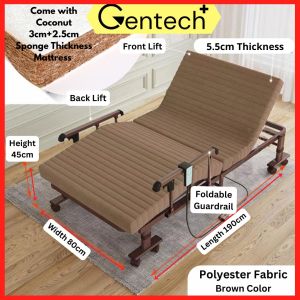 🔥READY STOCK🔥 2 Crank Automatic Foldable Hospital Medical Nursing Bed Frame With Mattress/Roller Design for Elderly