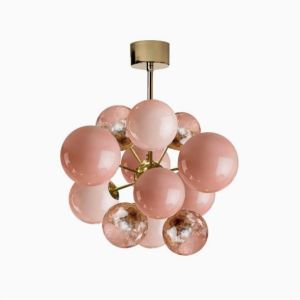 Đèn Chùm Thủy Tinh Hồng Pastel Decor Không Gian Nghệ Thuật