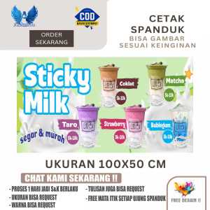 Cetak Spanduk Banner STICKY MILK HIJAU MUDA Costom Desain