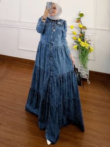 Zara Gamis Wanita Terbaru Kasual Trendy Murah Bahan Jeans Motif Polos Busui