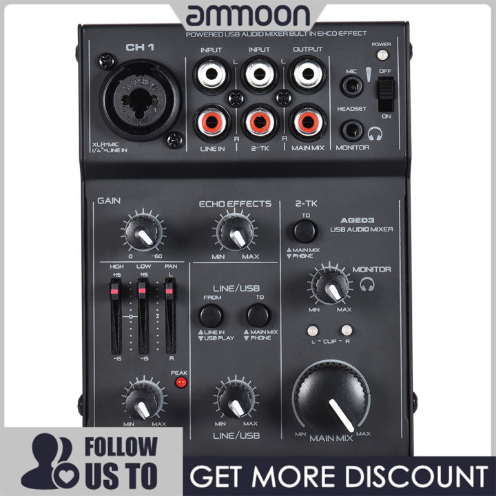 ammoon]AGE03 5-Channel Mini Mic-Line Mixing Console Mixer with USB