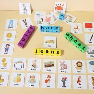 Mainan Pendidikan Anak Kad Huruf ABC Ejaan Bahasa Inggeris Puzzle Blok Belajar Interaktif Kids English Enlightenment Spelling Word Board Game Learning Alphabet Cards Building Blocks 英语启蒙拼单词桌游教具英文字母卡片积木益智玩具 A239