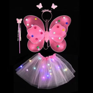 Fairy Wings Costume Set 4 Piece Shimmering Pink Comfortable Fit Halloween Cosplay Parties Kids