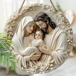 Wooden round vintage entryway wall hanging decorative door sign