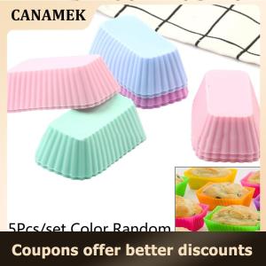 【 CANAMEK 】 5Pcs Silicone Cake Molds Rectangular Muffin Cup Cake Baking Mould Kitchen Pastry Tool