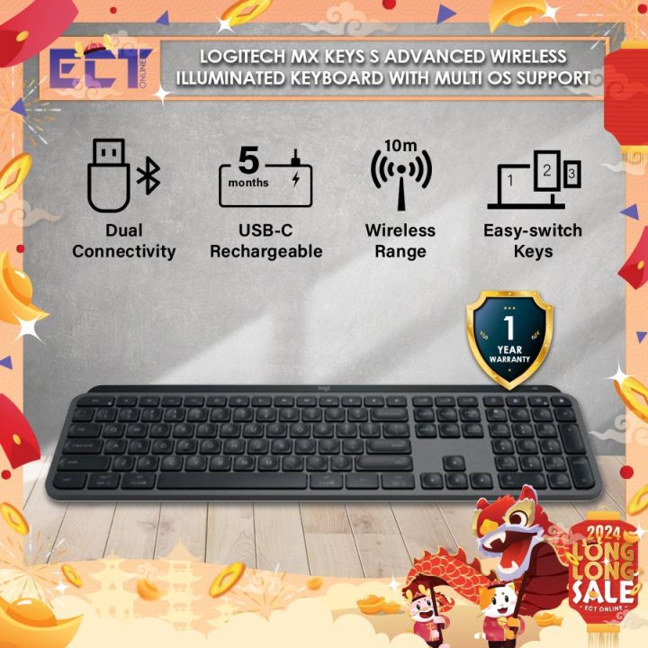 Logitech MX Keys S Advanced Wireless Illuminated Keyboard with Multi OS ...