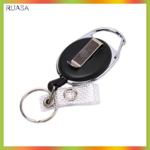 RUASA 1PC đen Wire Rope Keychain Keyring dây thép 60cm có thể thu vào ID chủ thẻ