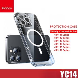 Yoobao YC14 Crystal Clear Hard Acrylic Magnetic Charging Case with Camera Lens Cover For iPh 11/ 12/ 13/ 14/ 15/ 16/ 17