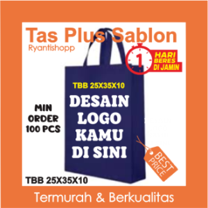Tas Spunbond Goodiebag Plus Sablon Custom – Selesai 1 Hari! model Tali Bok Bag uk 25x35x10 75 GSM minimal order 100 pcs