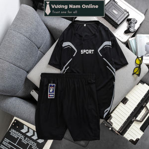Bộ quần áo thể thao nam mặc nhà mùa hè chất thun lạnh ngắn tay cổ tròn áo sơn logo SPORT VNO100