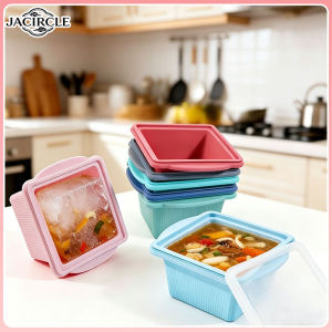 JACIRCLE Silicone Ice Cubes Freezer Tray Soup Ice Cube Molds With Lid For Food/Sauce Freezing Storage