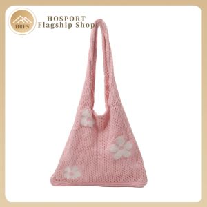 Chic Womens Floral Tote Bag with Spacious Interior Lightweight Knit Design for Shopping