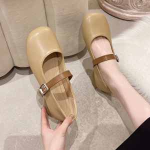 Shallow Mori Womens Casual Single Shoes Spring Summer Round Toe Low Heel Mary Jane Shoes Collegiate Buckle Beanie Shoes