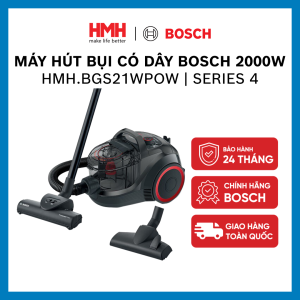 Máy hút bụi có dây Bosch HMH.BGS21WX100 - Series 4 2000W (đen bo tròn) - Hàng chính hãng
