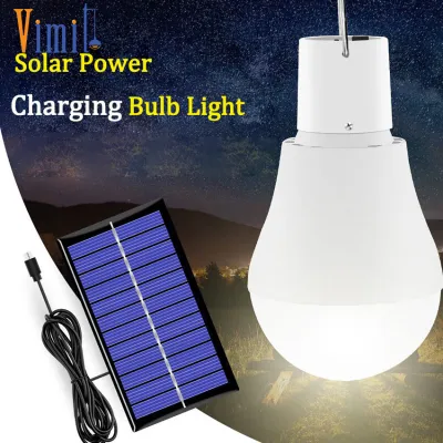 Vimite Led Solar Panel Light Bulb Outdoor Waterproof Garden Light Portable USB Rechargeable Hanging Bulb Lamp Indoor House for Camping Yard Emergency Lighting