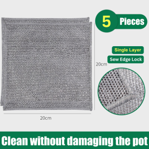 5pcs Dishwashing Wire Cloth Washing Scouring Pad Reusable Non Stick Oil Dishcloth Universal Faucet Gas Stove Pot