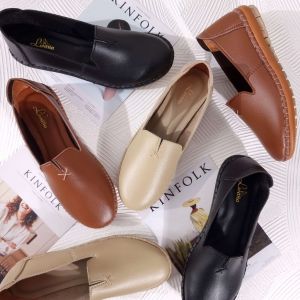 Sepatu Slip on Wanita Terbaru 2023 Flatshoes Korean Style Dewasa Kulit Sintetis Formal