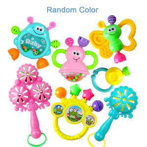 Calistouk 7pcs/set Newborn Rattle Toy Funny Expression Pattern Colored Shaking Bell Rattles Baby Early Education Toys Gifts